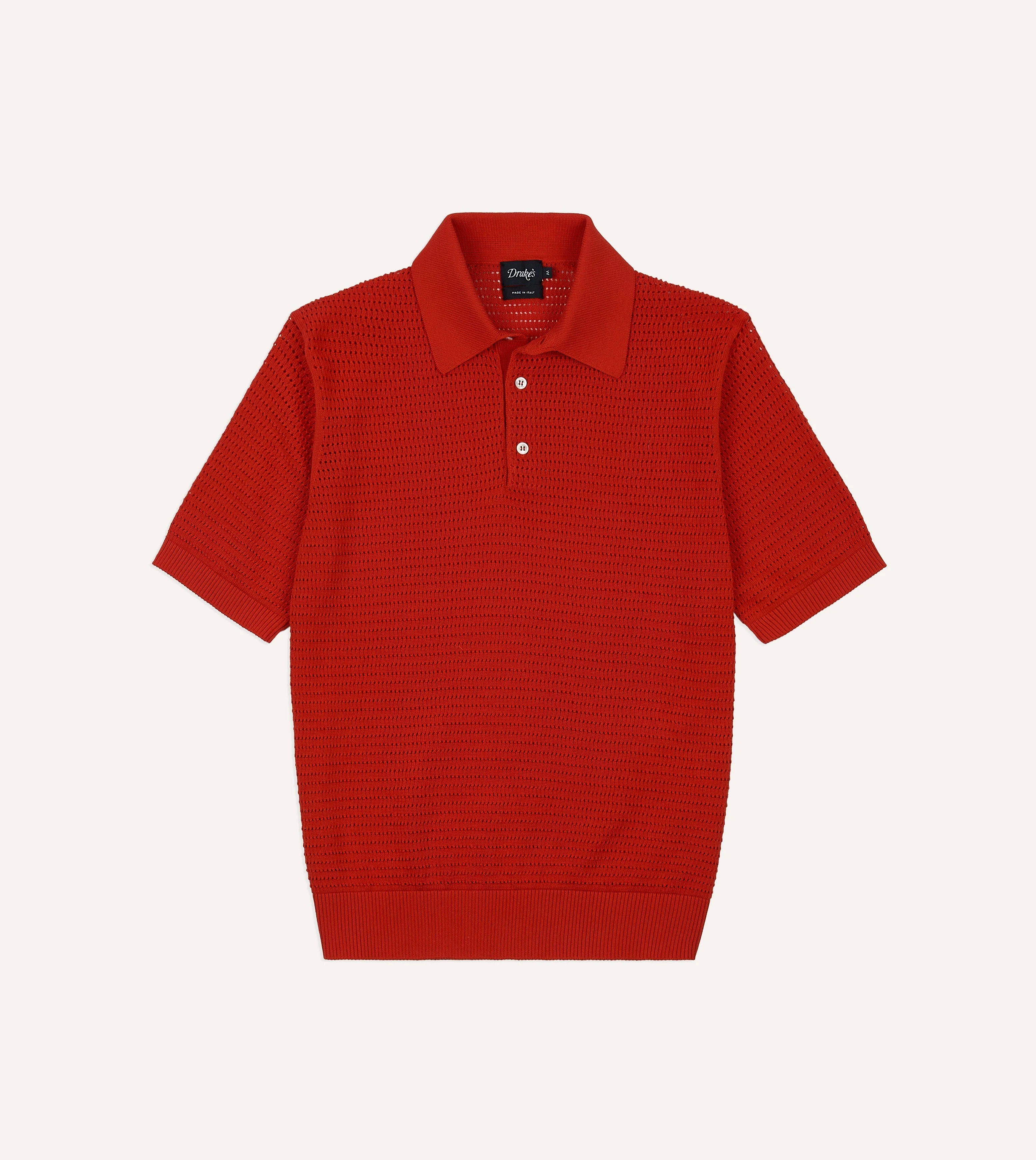 Red Waffle Knit Cotton Short-Sleeve Polo Shirt - 1