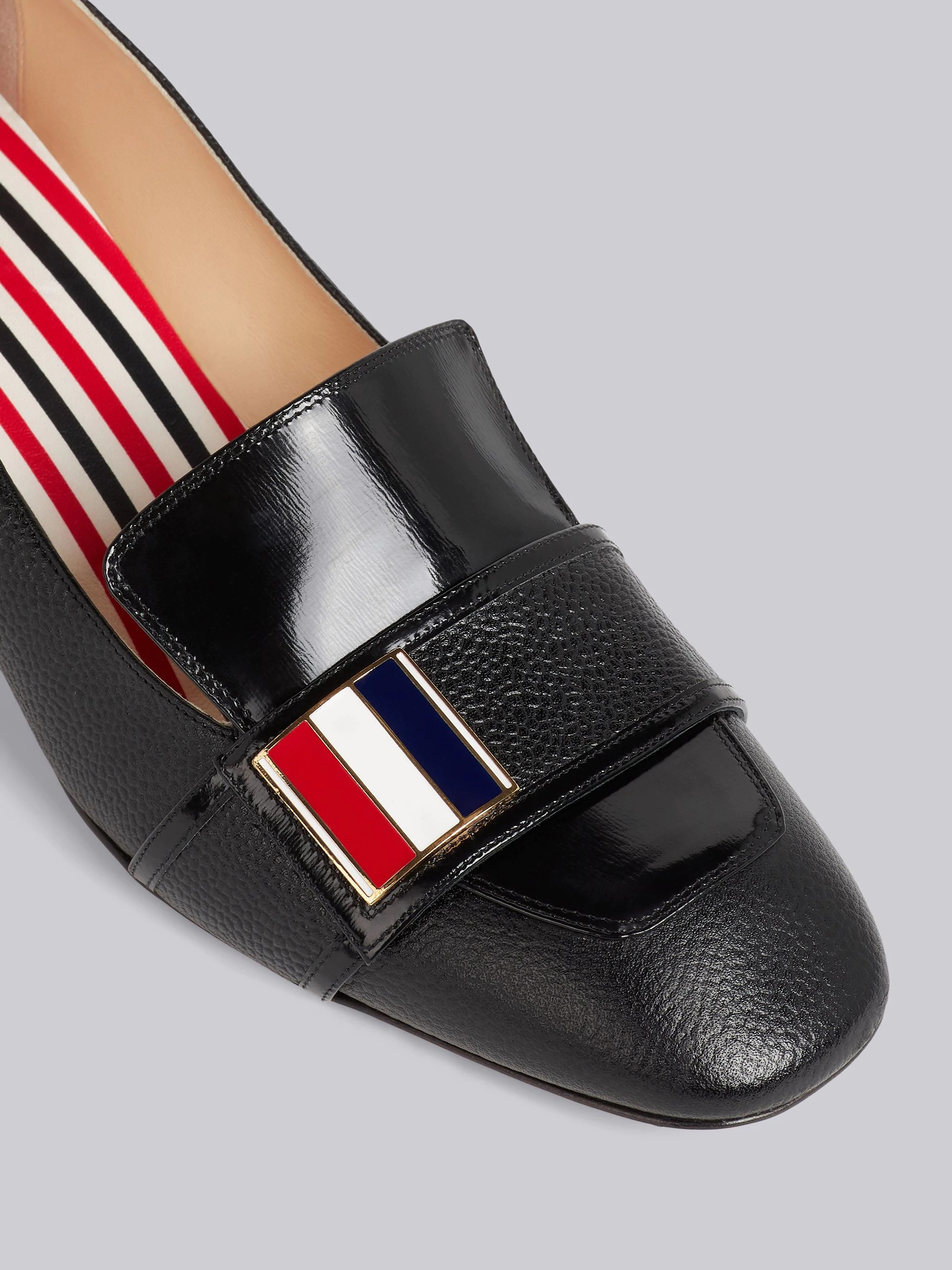 Black Pebbled Calfskin Tricolor Enamel Strap Loafer - 2