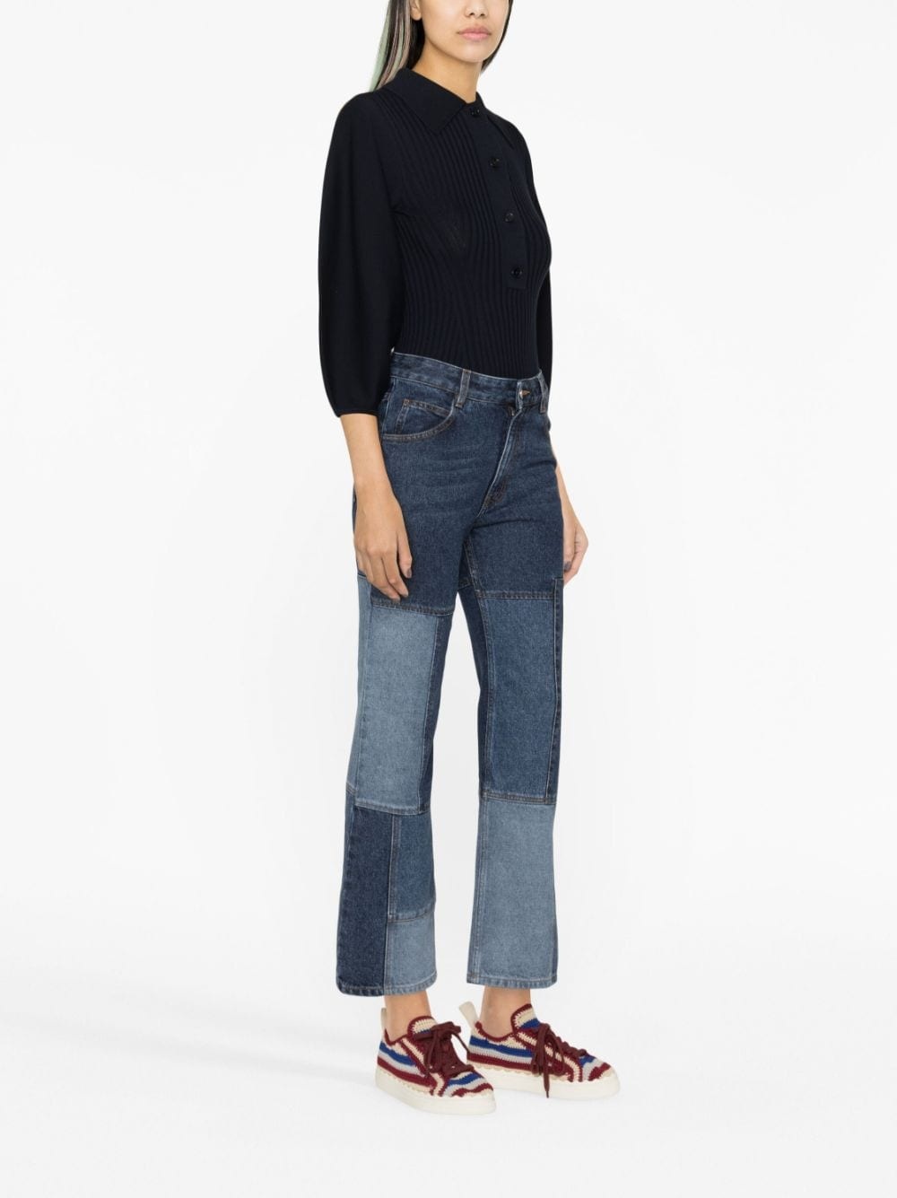 patchwork cropped flared jeans - 3