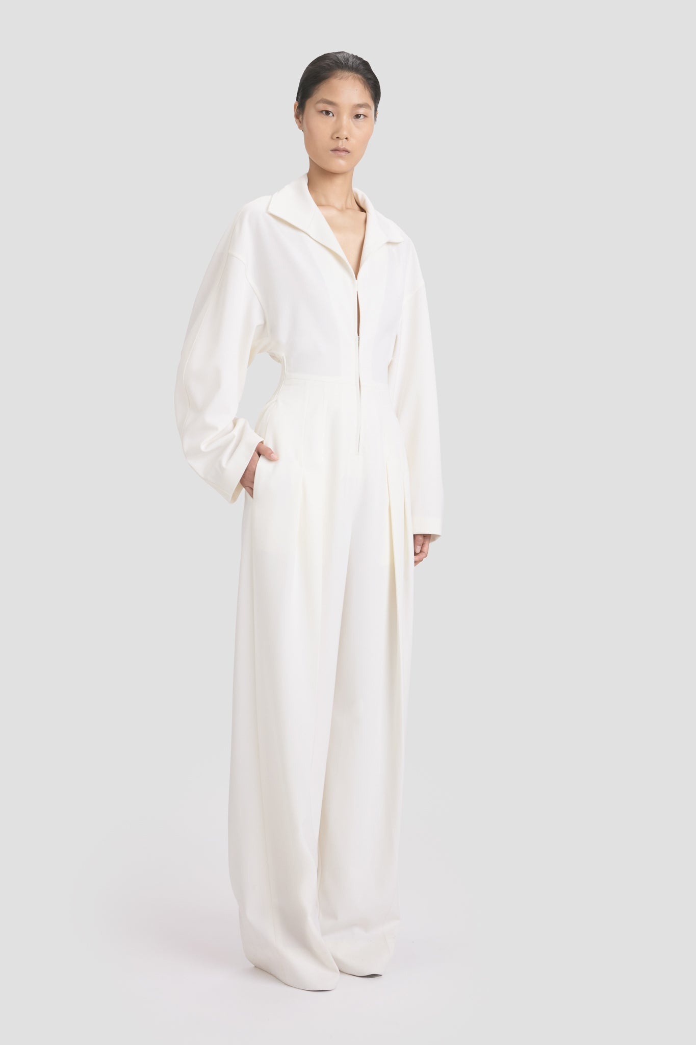 Tab Detail Jumpsuit In Ivory - 4