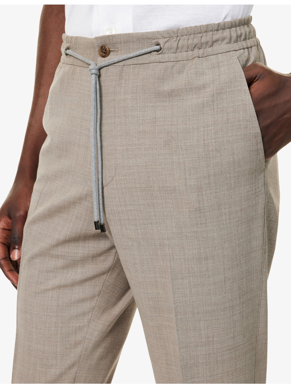 Slim-Leg Drawstring Cotton-Blend Trousers - 5