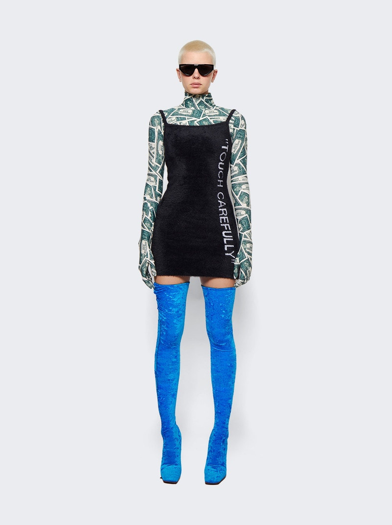 Off-White Quote Fuzzy Mini Dress Black And White outlook