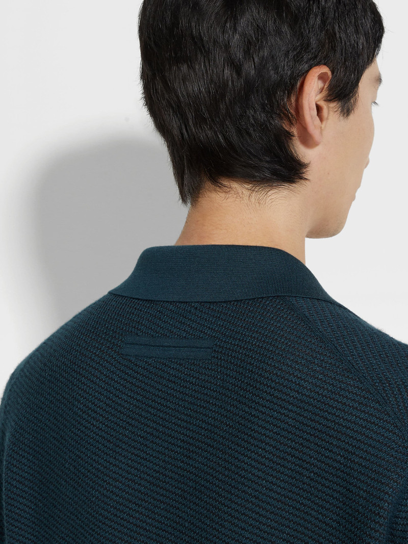ZEGNA DARK TEAL BLUE SILK AND CASHMERE POLO SHIRT outlook