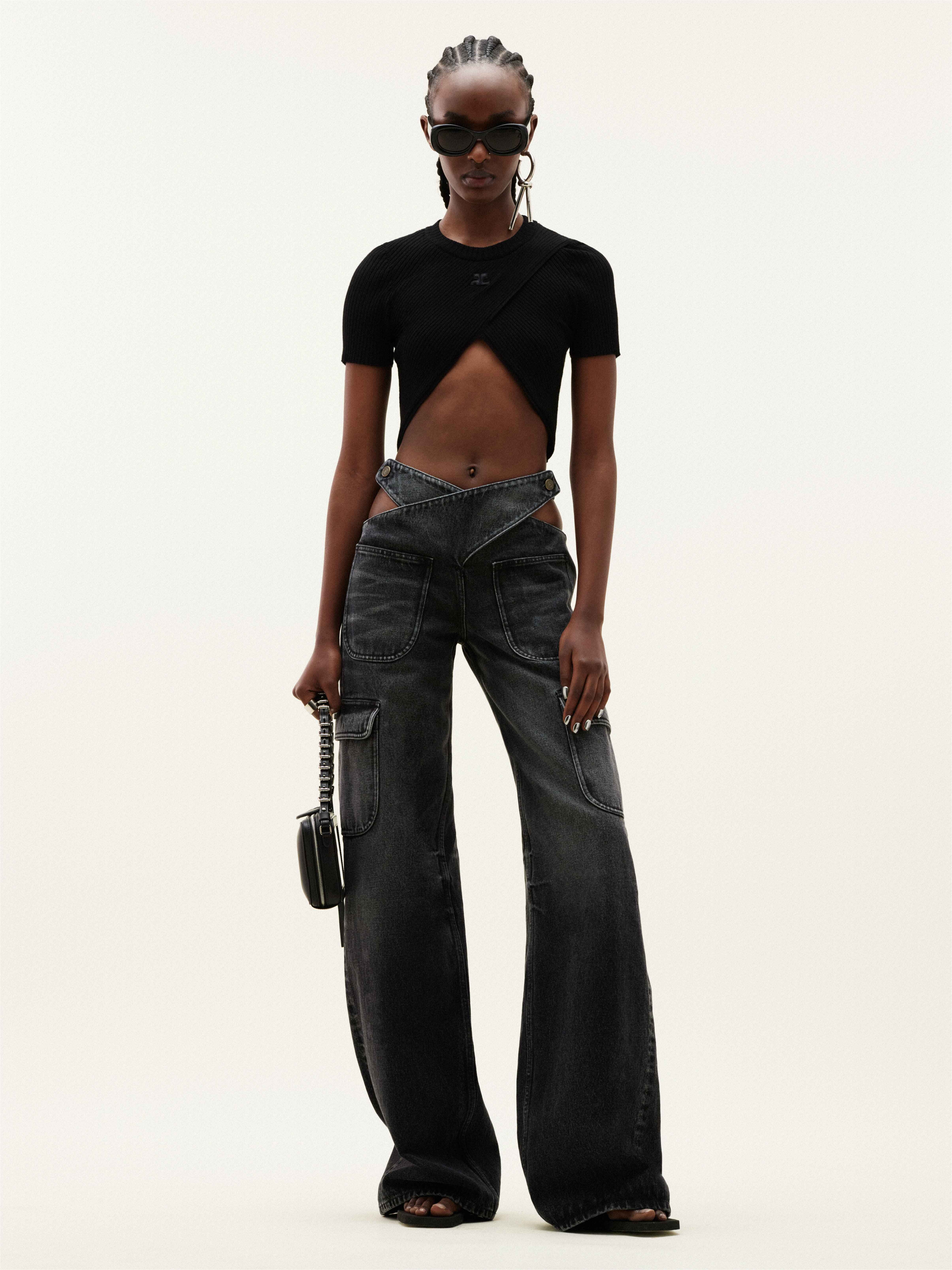 BAGGY CRISS CROSS DENIM TROUSERS - 2