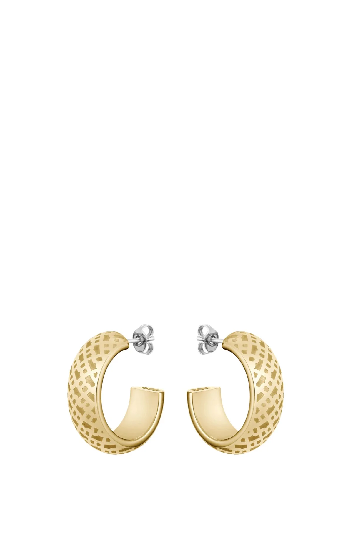 GOLD-TONE HOOP EARRINGS WITH ENGRAVED MONOGRAMS - 1