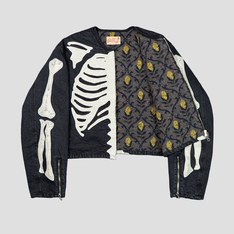 14oz BLACK DENIM MOTORCROSS JACKET (BONE) 3