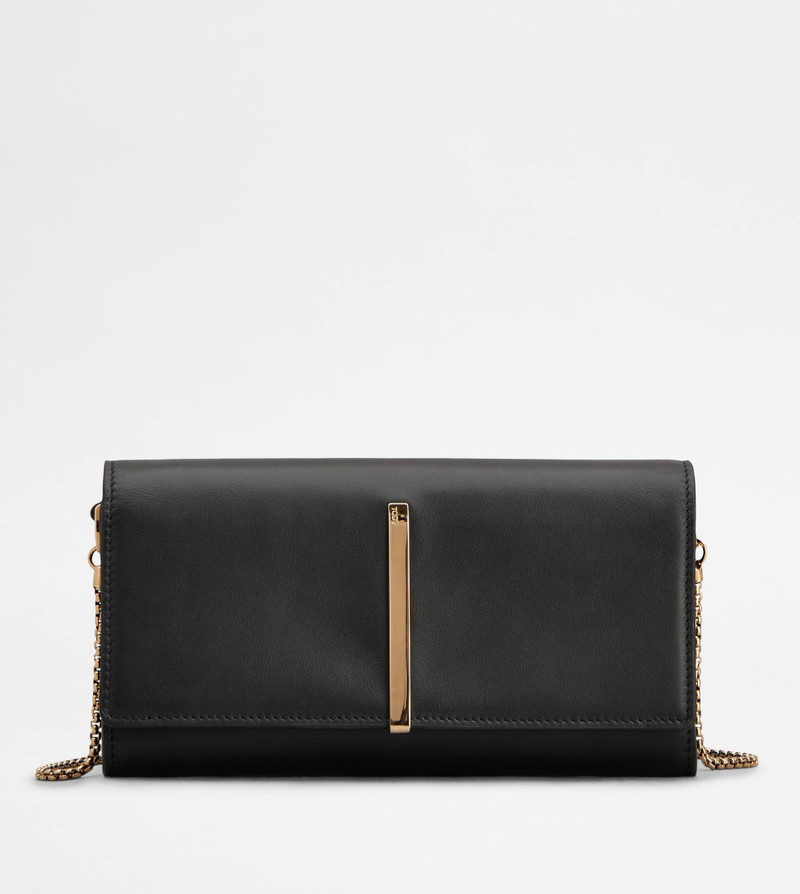 WALLET IN LEATHER WITH SHOULDER STRAP - BLACK 1