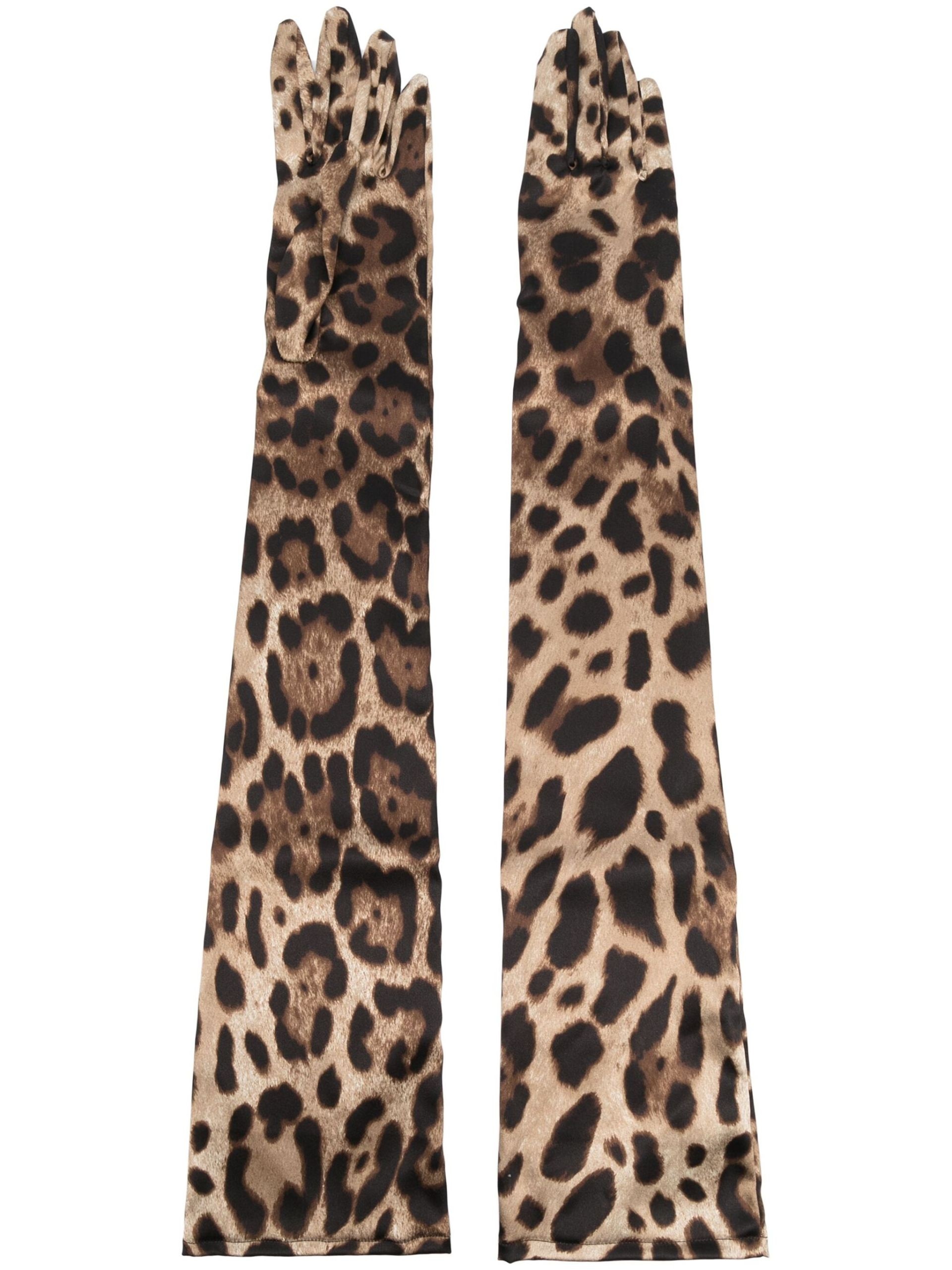 X Kim Kardashian Brown Leopard Print Long Gloves - 1