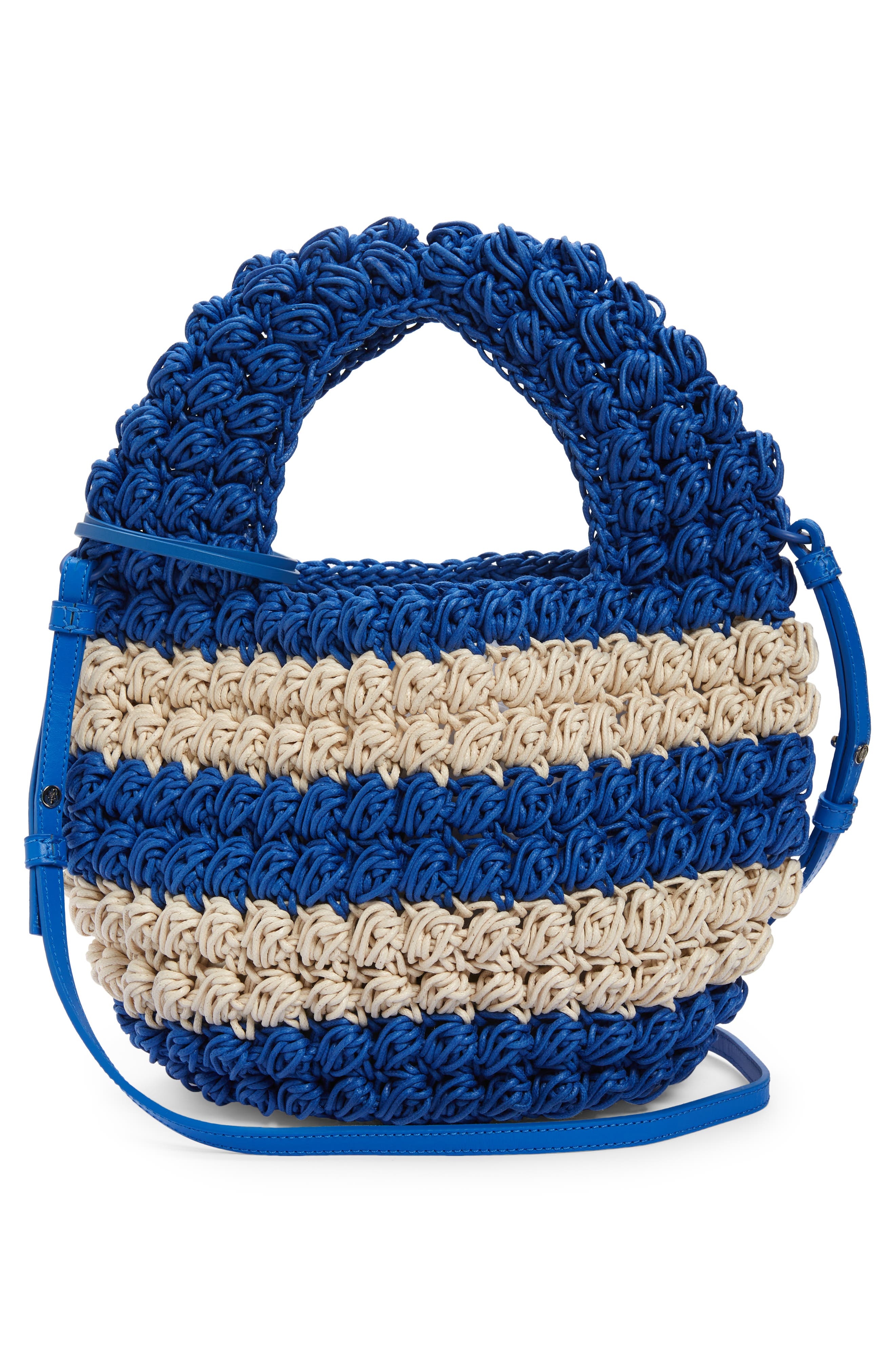 JW Anderson Popcorn Crocheted Cotton Basket Bag in Blue/Off White at Nordstrom - 4