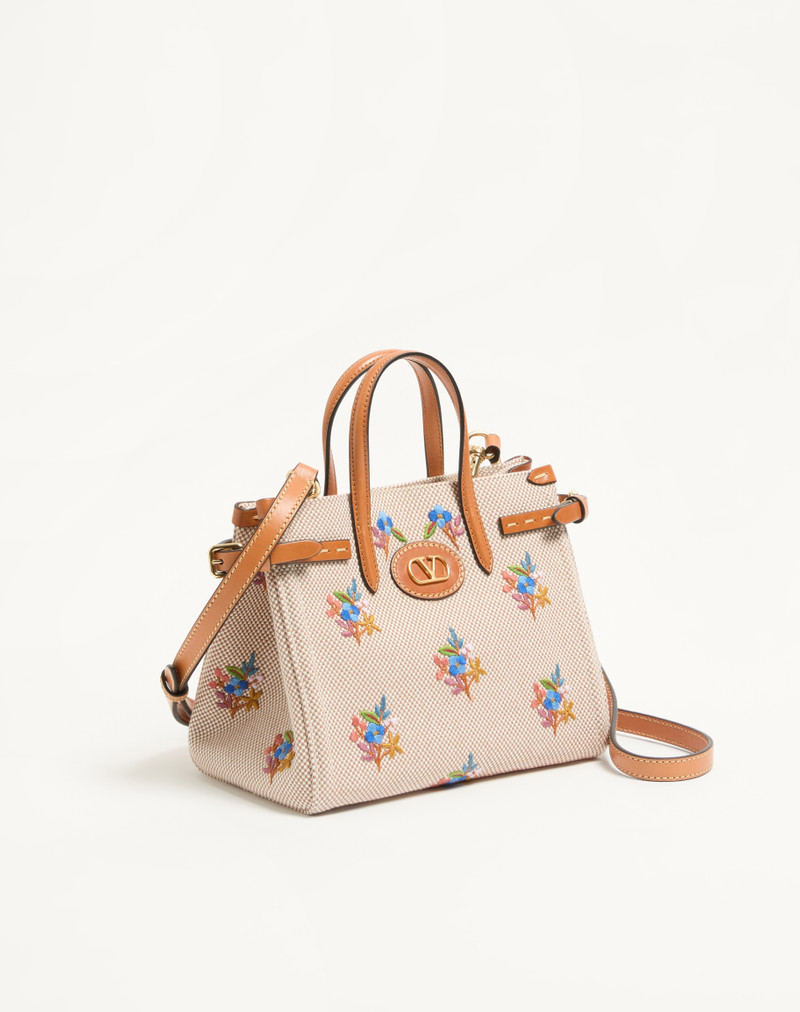 VALENTINO GARAVANI ANTIBES SMALL CANVAS SHOPPING BAG WITH EMBROIDERY 3