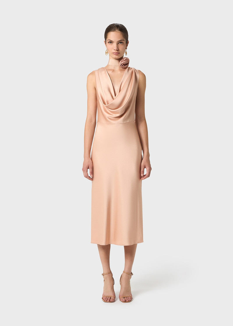 MIDI DRESS IN SHINY SATIN WITH DRAPED NECKLINE 3