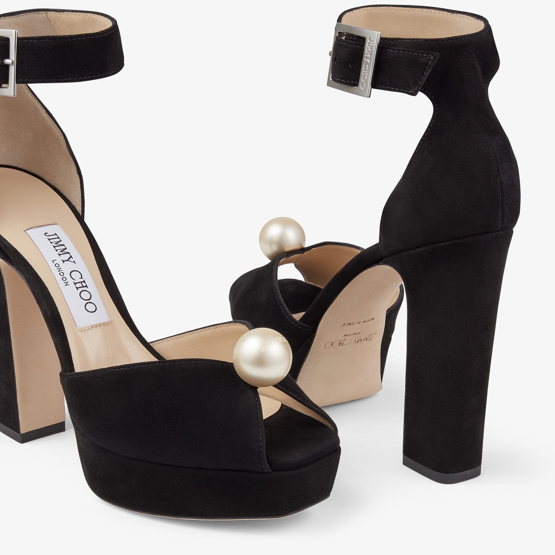 Socorie 120
Black Suede Platform Sandals with Pearl Detailing - 4