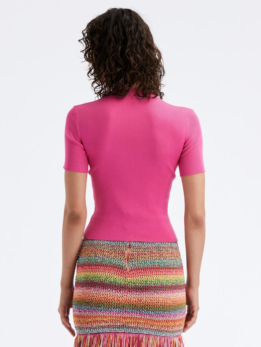 SHORT SLEEVE MOCK NECK RIBBED PULLOVER - 3