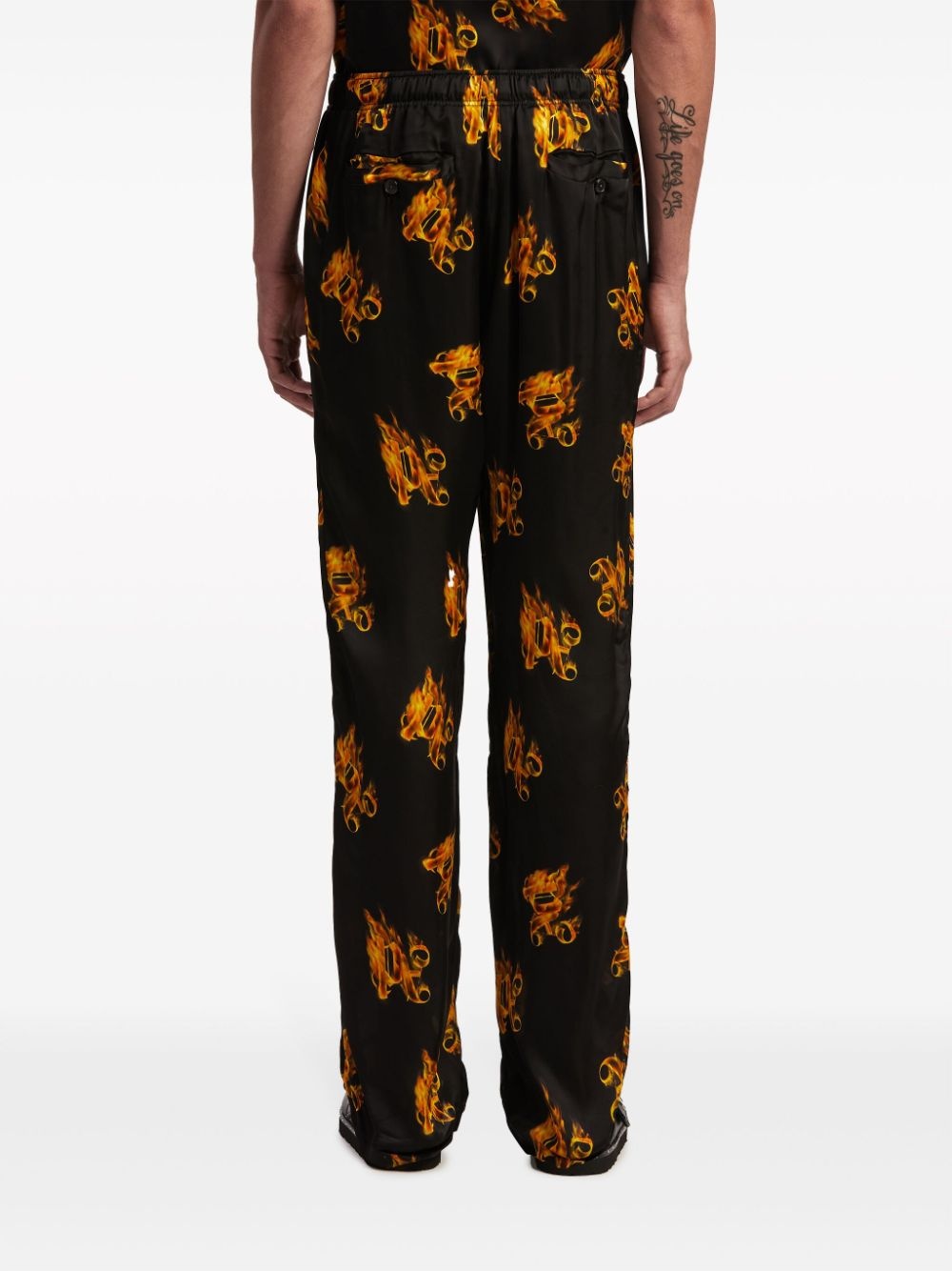 Burning logo-print straight-leg trousers - 5