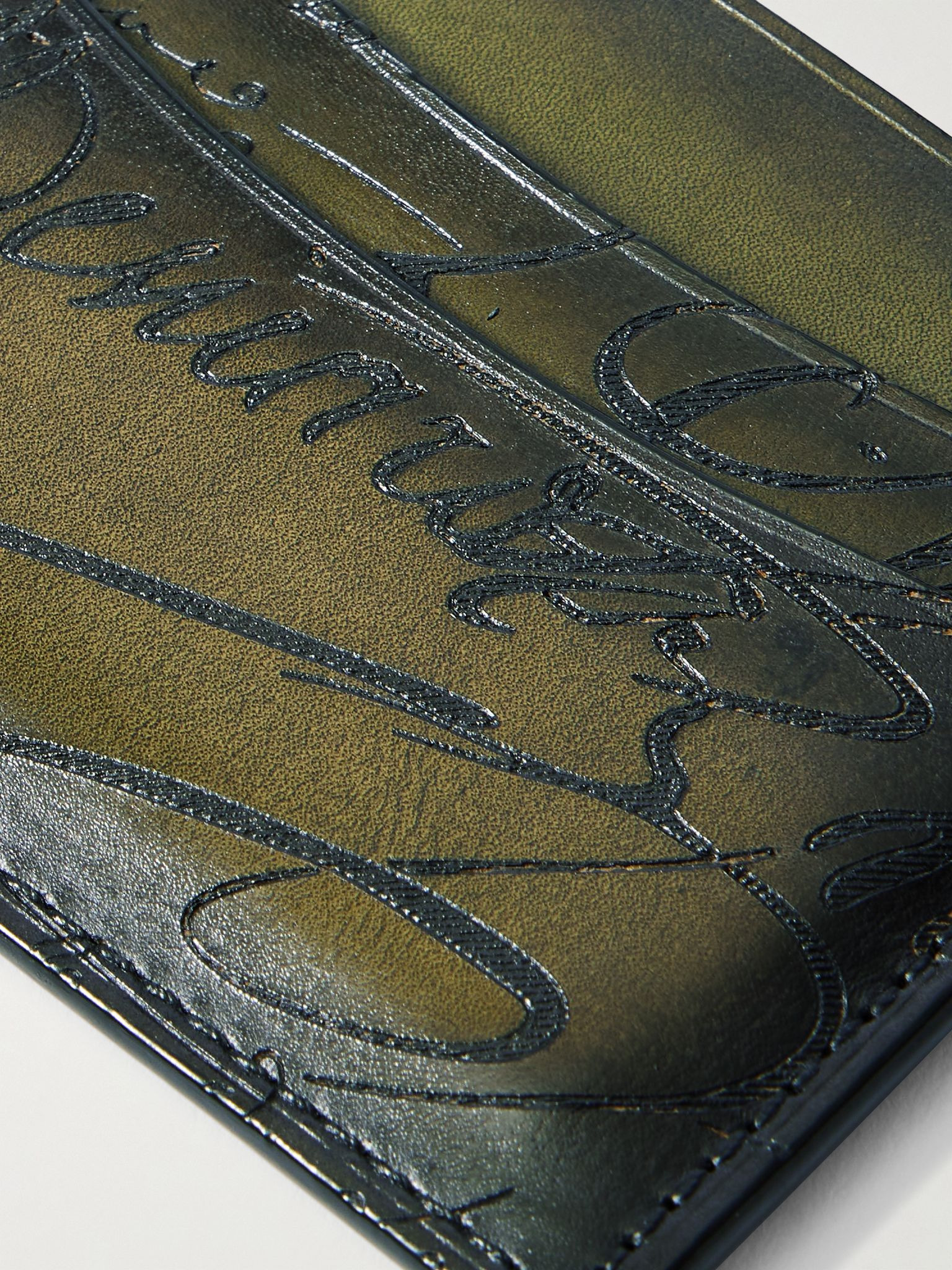 Bambou Neo Scritto Venezia Leather Card Holder Green - 3