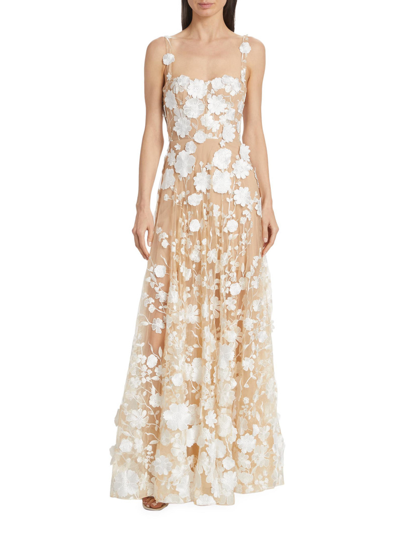 Women's Jasmine Embroidered Floral Gown - Cream 3
