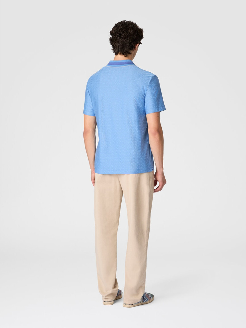 Jacquard cotton polo shirt with tone-on-tone zigzag design 3