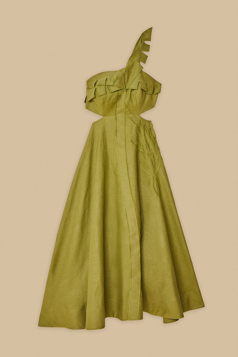 Green Palm Tree Euroflax™ Premium Linen Maxi Dress 5