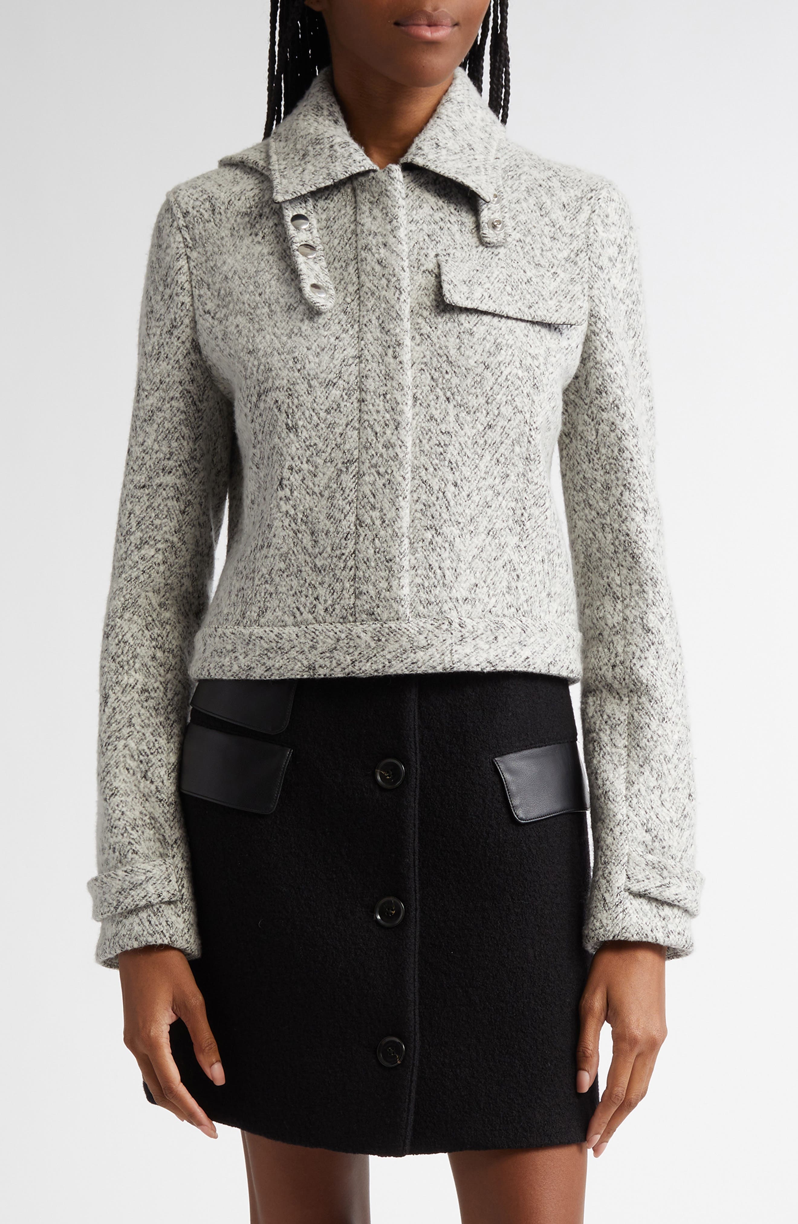 Proenza Schouler Rivers Herringbone Jacquard Bouclé Jacket in Black/Off White at Nordstrom - 1