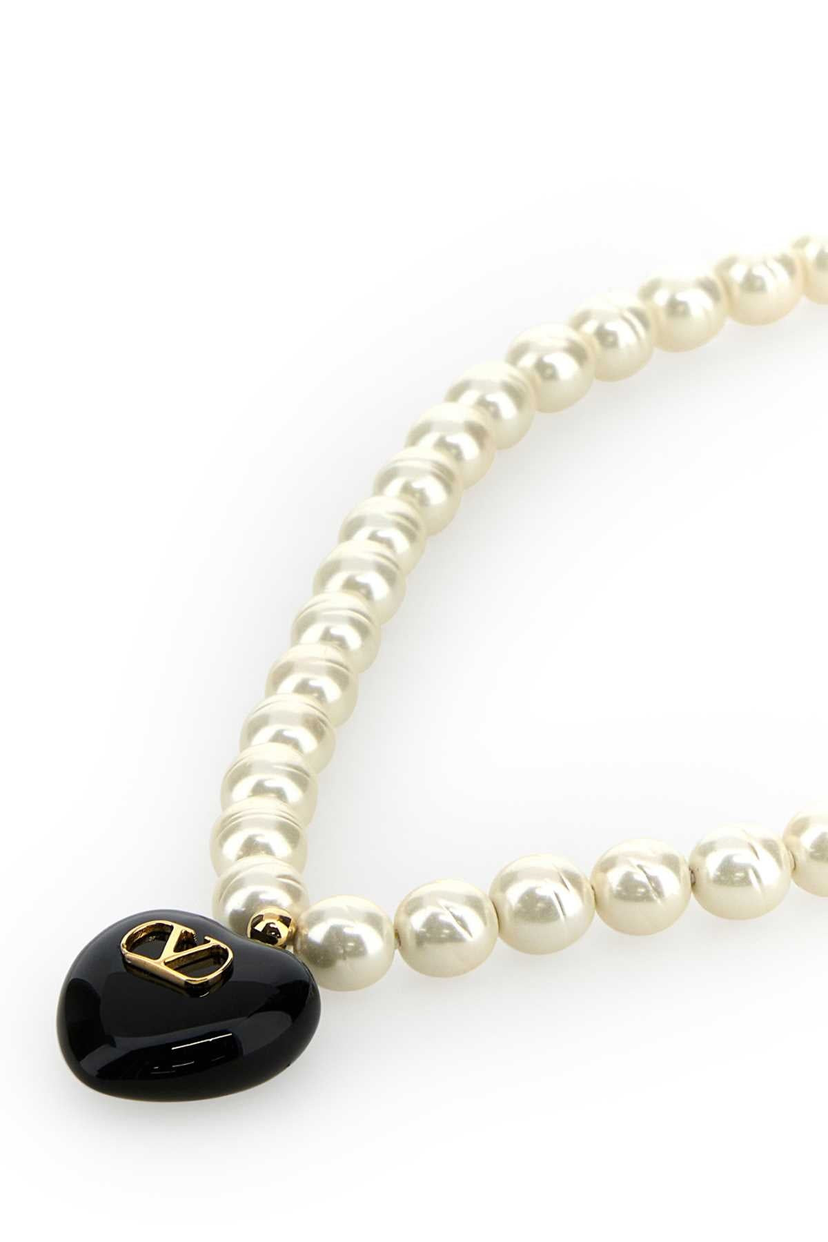 Valentino Garavani Women Ivory Pearls Coeur Royal Necklace - 2