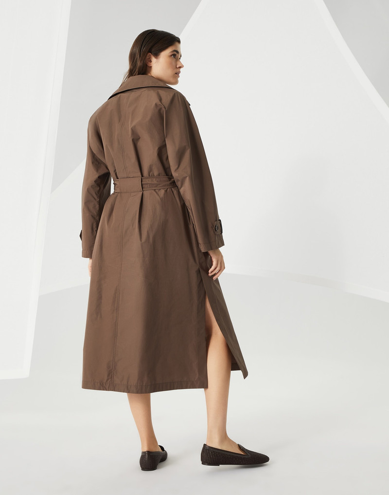 Brunello Cucinelli Techno cotton water-resistant taffeta trench with shiny details outlook