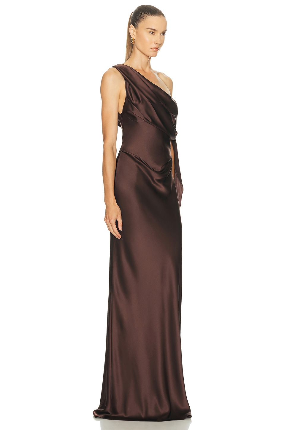 Asymmetrical Drape Gown With Tie - 2
