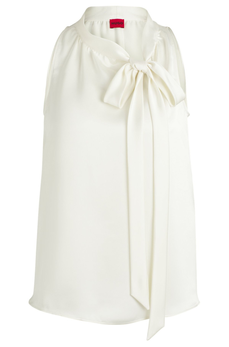 SLEEVELESS BLOUSE IN SATIN WITH TIE NECK 1