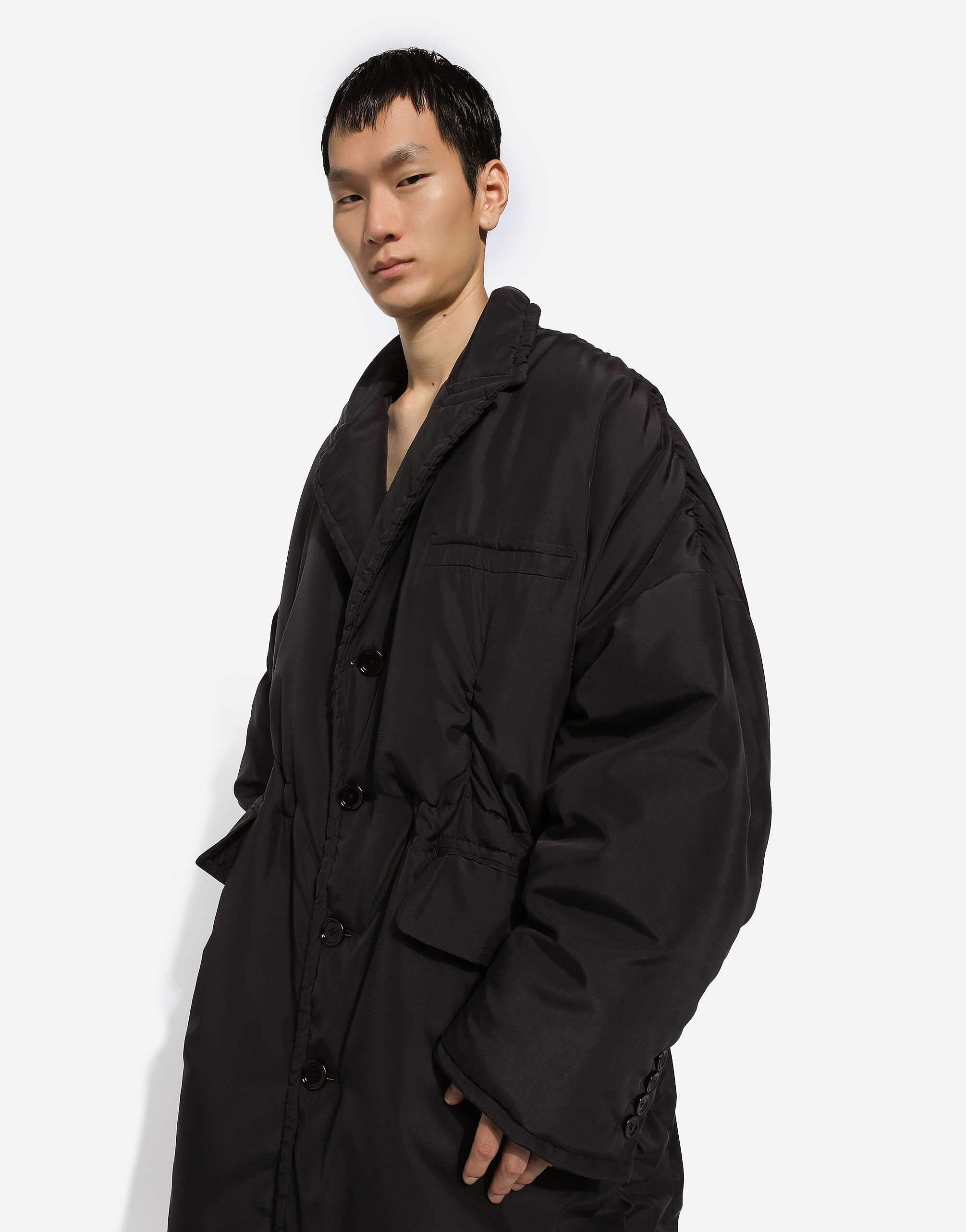Single-breasted padded silk habotai coat - 4