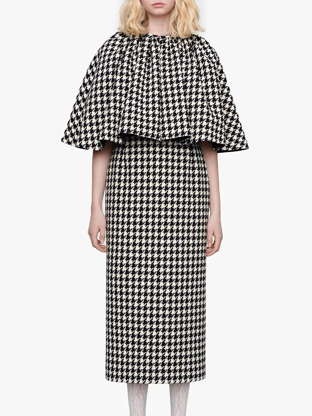 houndstooth cape dress - 3