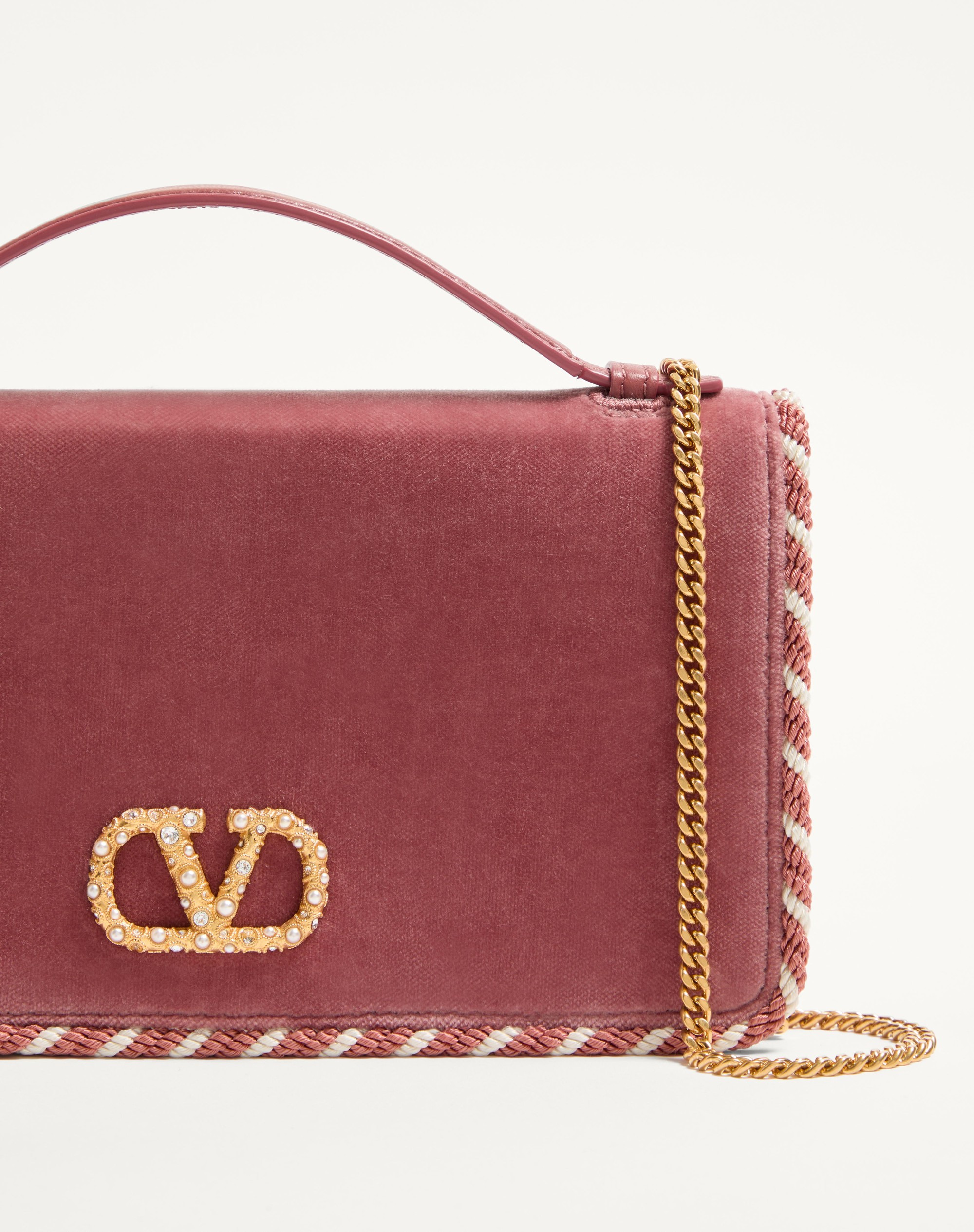 VLOGO SIGNATURE VELVET CHAIN WALLET WITH JEWEL LOGO - 8