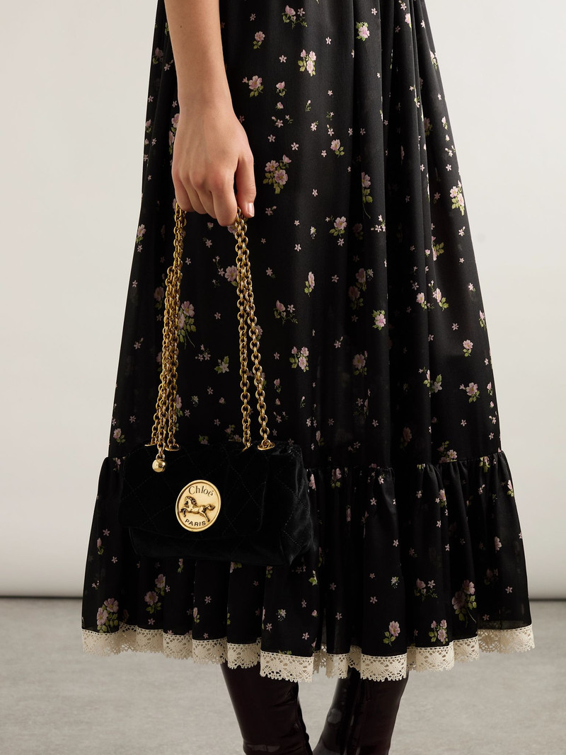 Heritage small embellished quilted velvet shoulder bag Black 6