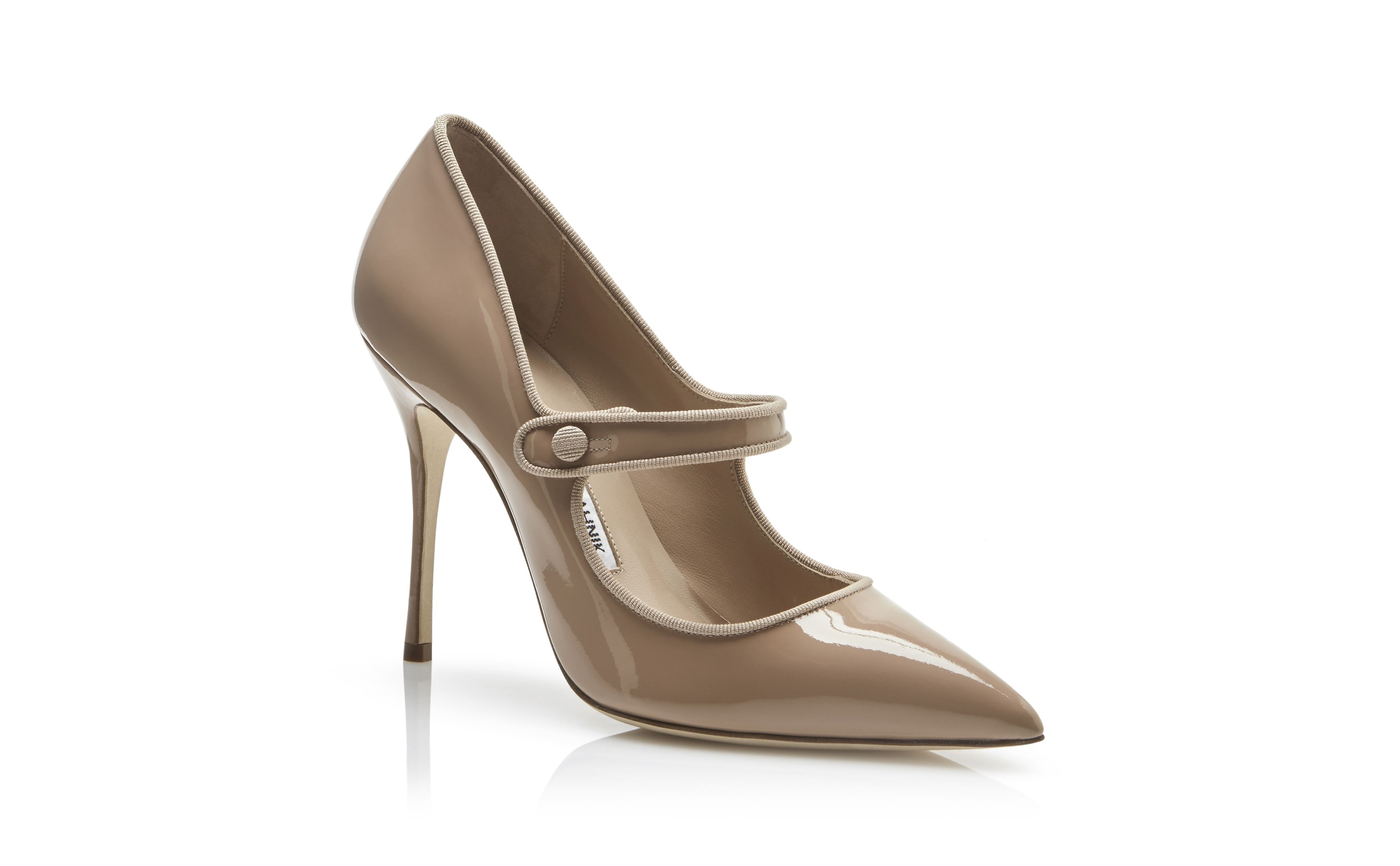 Cool Beige Patent Leather Pointed Toe Pumps - 3