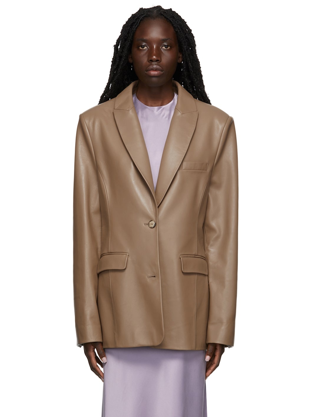 Taupe Leather Kerak Blazer - 1