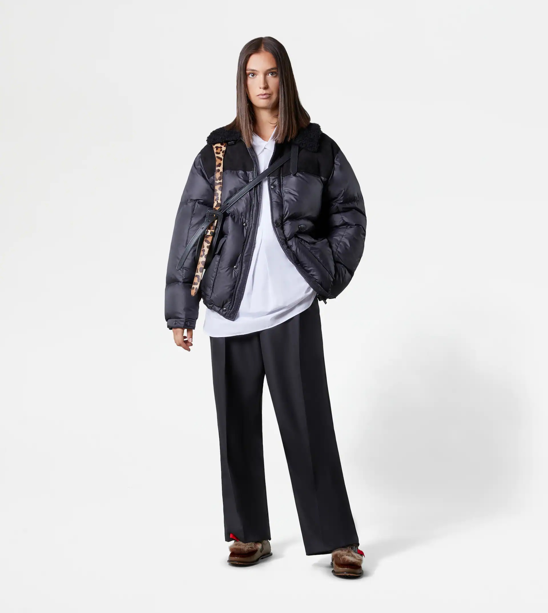DOWN JACKET WITH SUEDE INSERTS - BLACK - 9