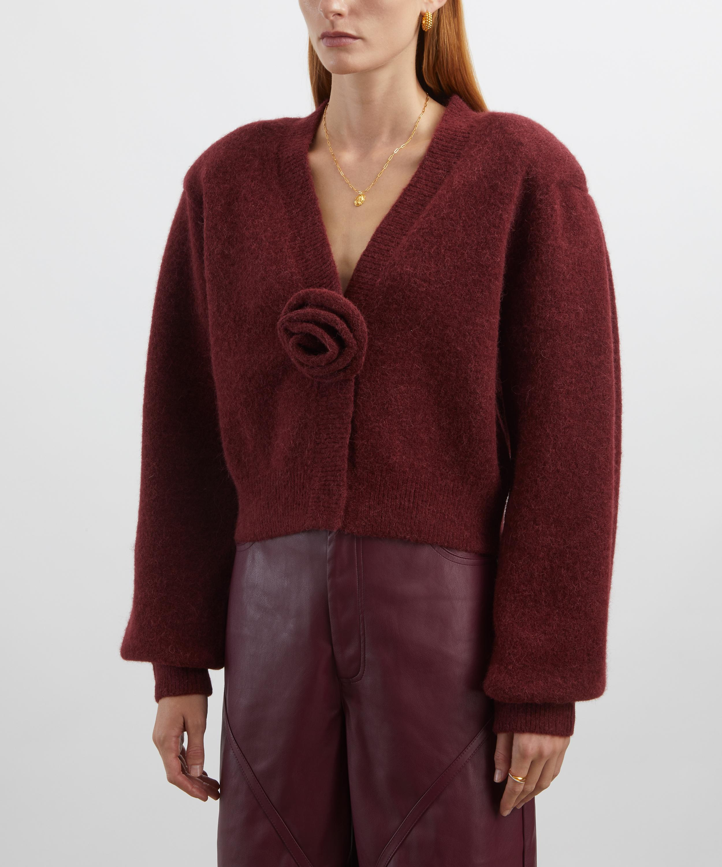 Bordeaux Knit Puff-Sleeve Cardigan - 3