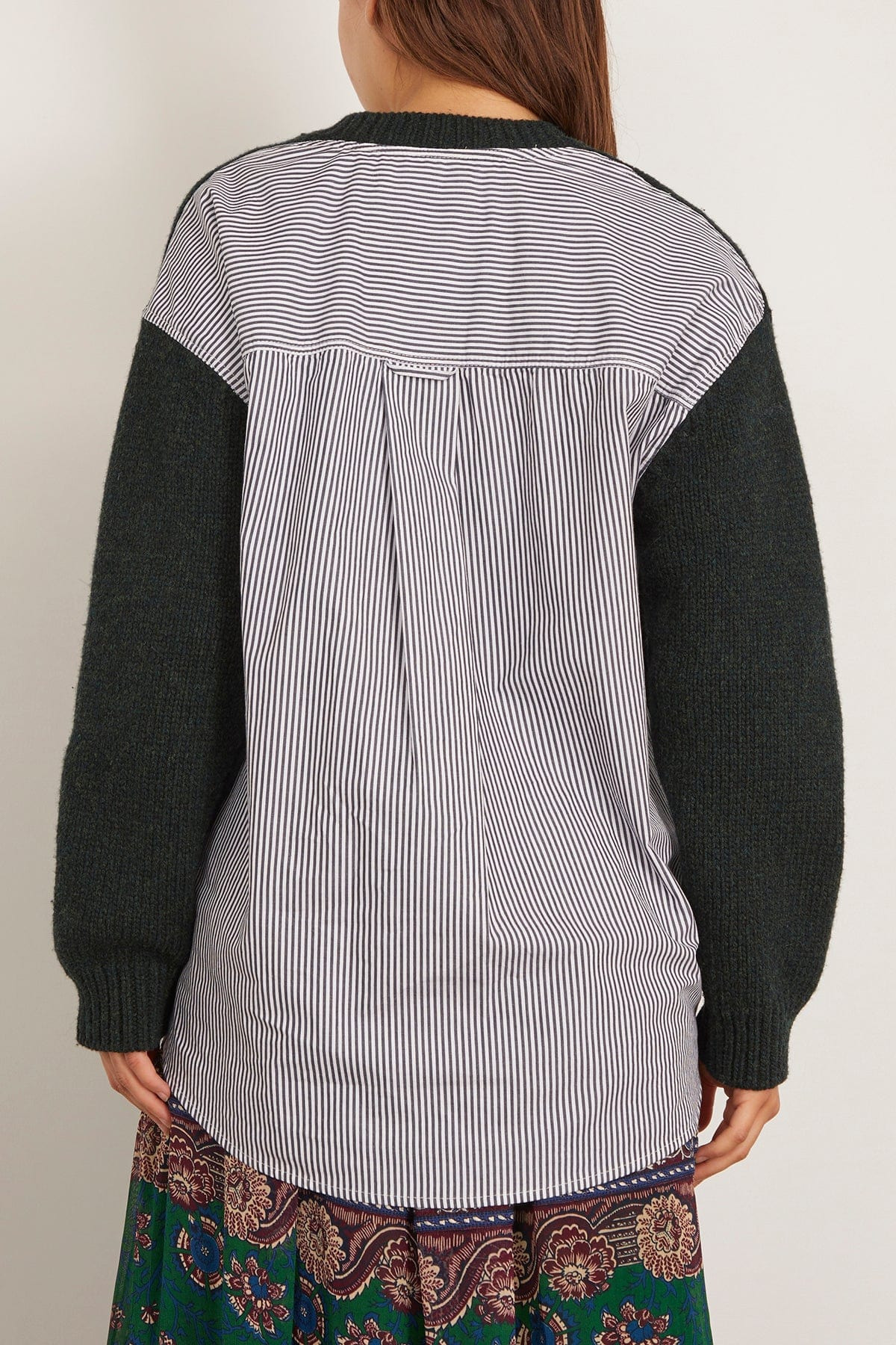 Mallory V-Neck Combo Sweater in Forest - 4