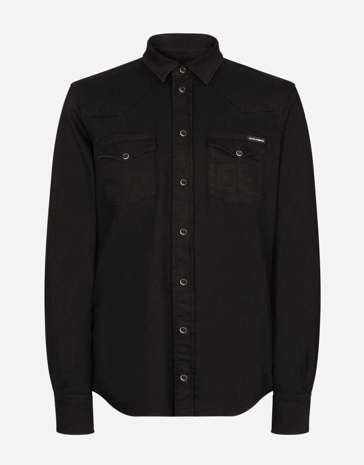 Black stretch denim shirt with DG logo - 3