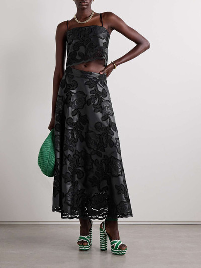 Johanna Ortiz Mesopotamia guipure lace-trimmed embroidered faux leather maxi skirt outlook