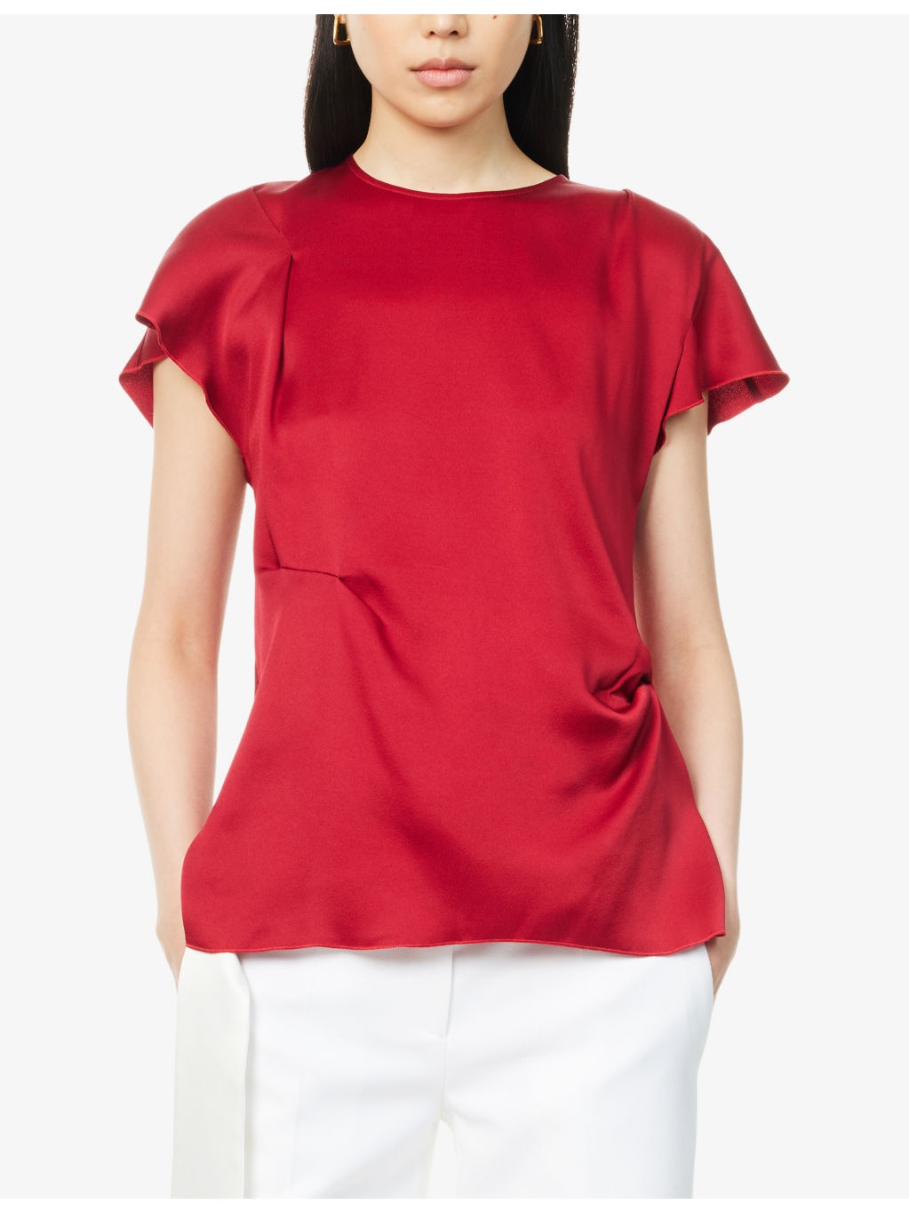 Draped Short-Sleeves Woven Top - 3
