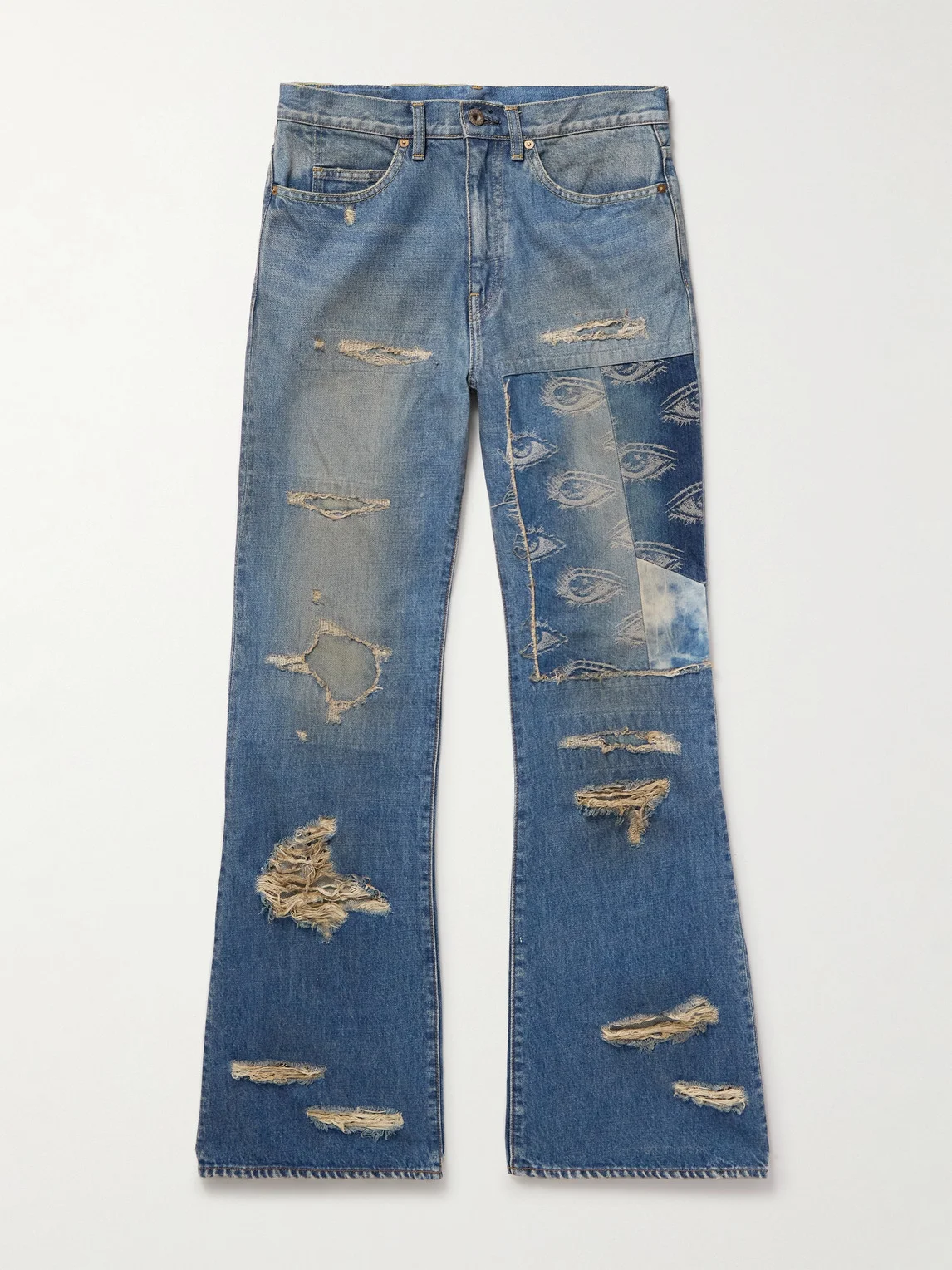 Flared Distressed Patchwork Jeans - 1