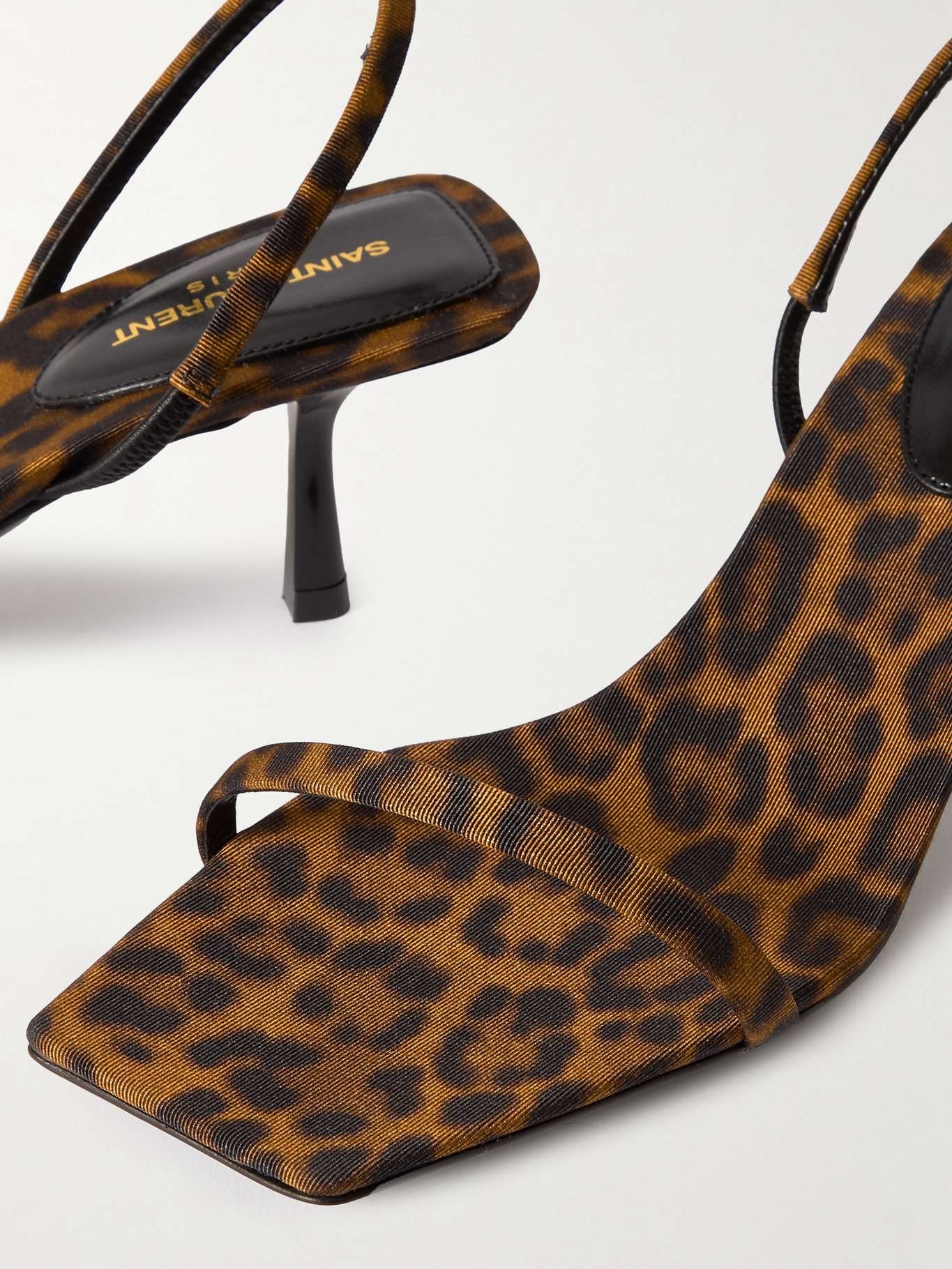 【送料込】Saint Laurent_55 leopard-print grosgrain sandals Jaspe 55 leopard-print grosgrain sandals in brown - Saint