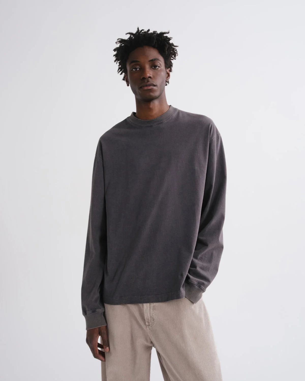 ASHA LONG SLEEVE TEE IN WASHED GREY - 1