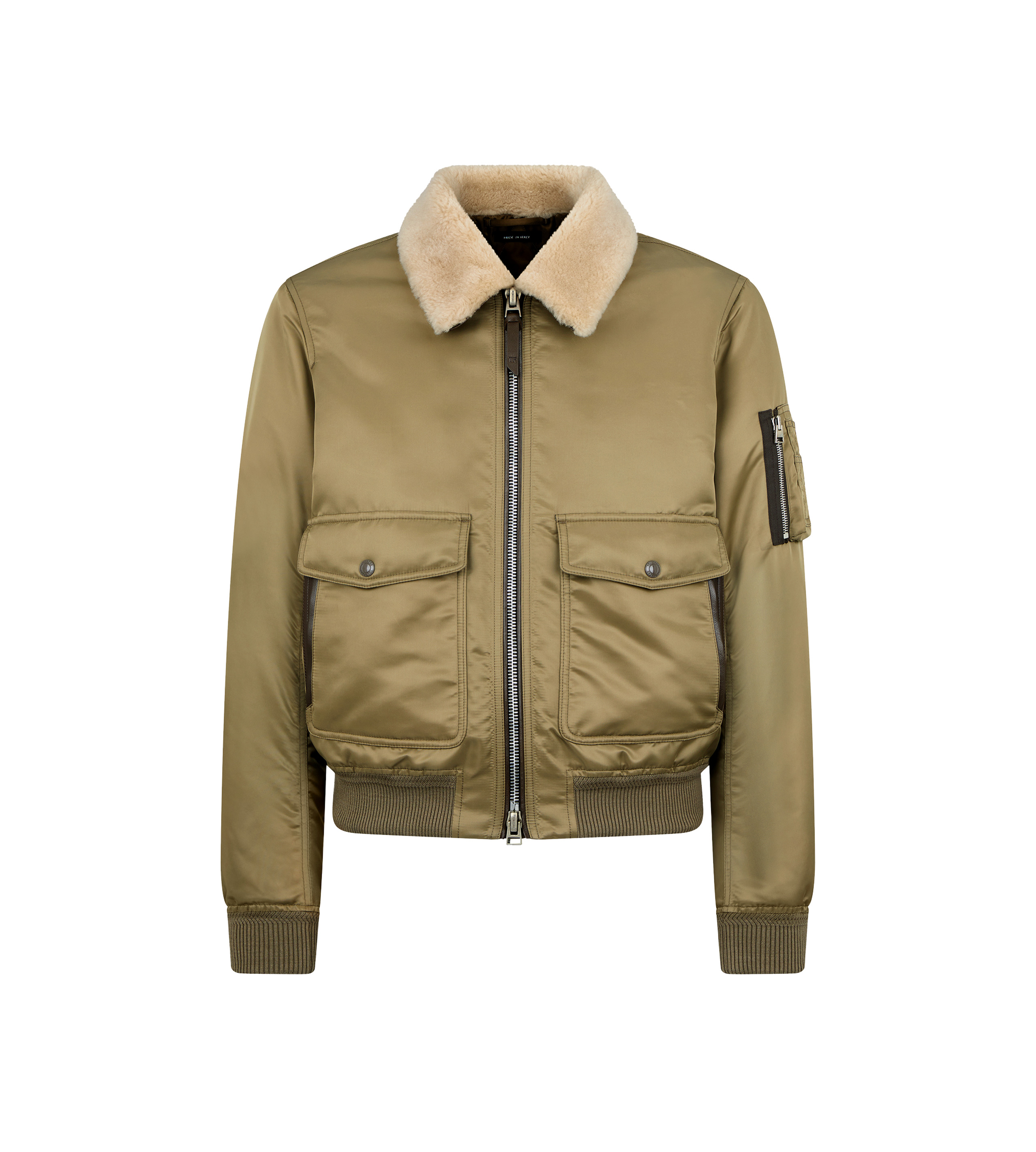 NYLON TWILL SHEARLING COLLAR FLIGHT BOMBER - 1