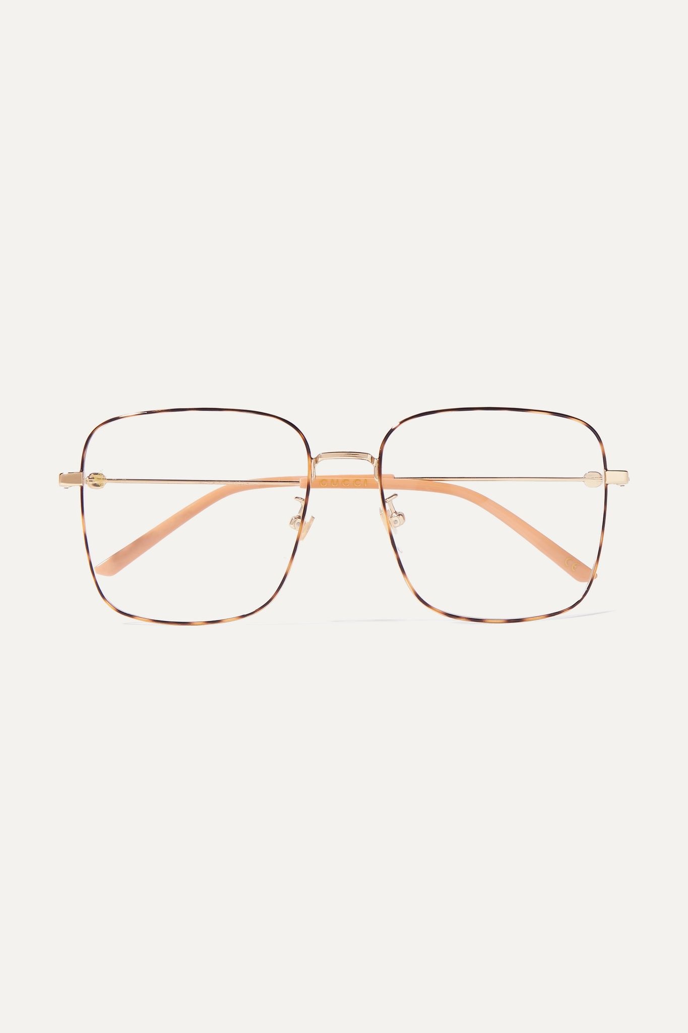 Square-frame gold-tone and tortoiseshell acetate optical glasses - 1