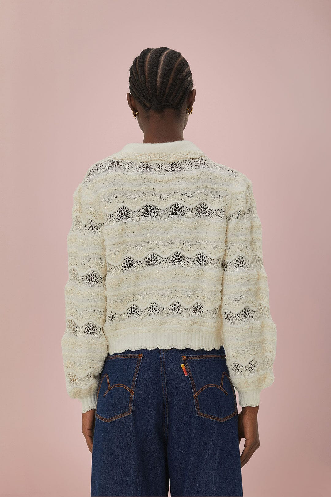 Mixed Stitches Off-White Knit Cardigan - 4