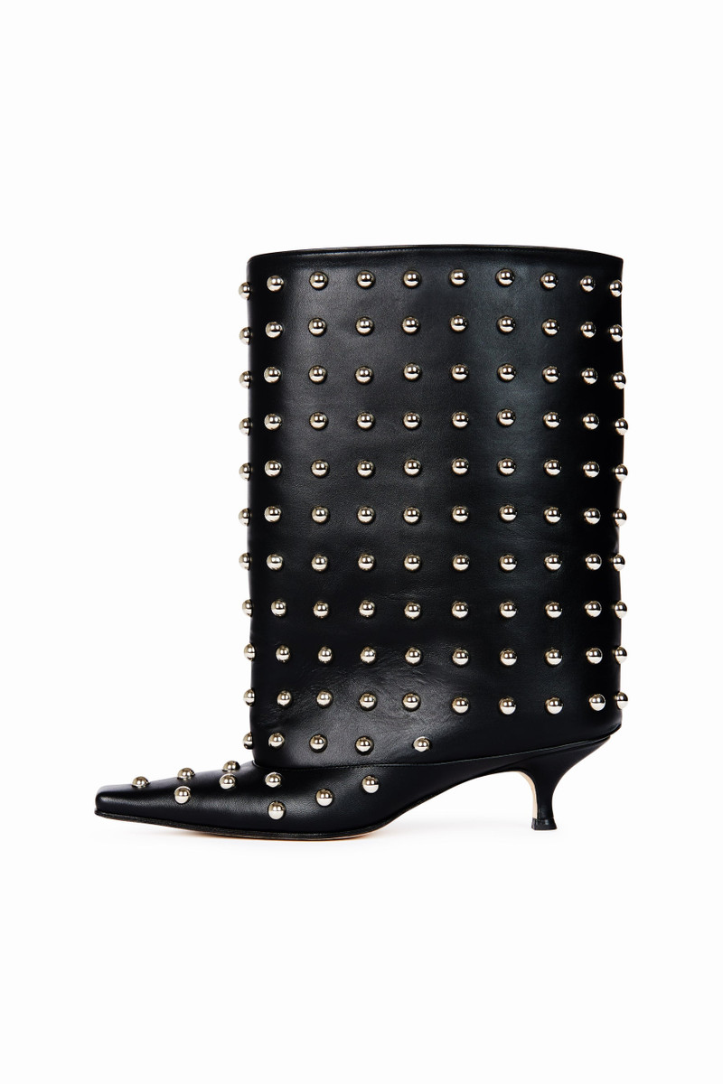 DANA ROCK KITTEN HEEL CYLINDER BOOT BLACK SILVER 1