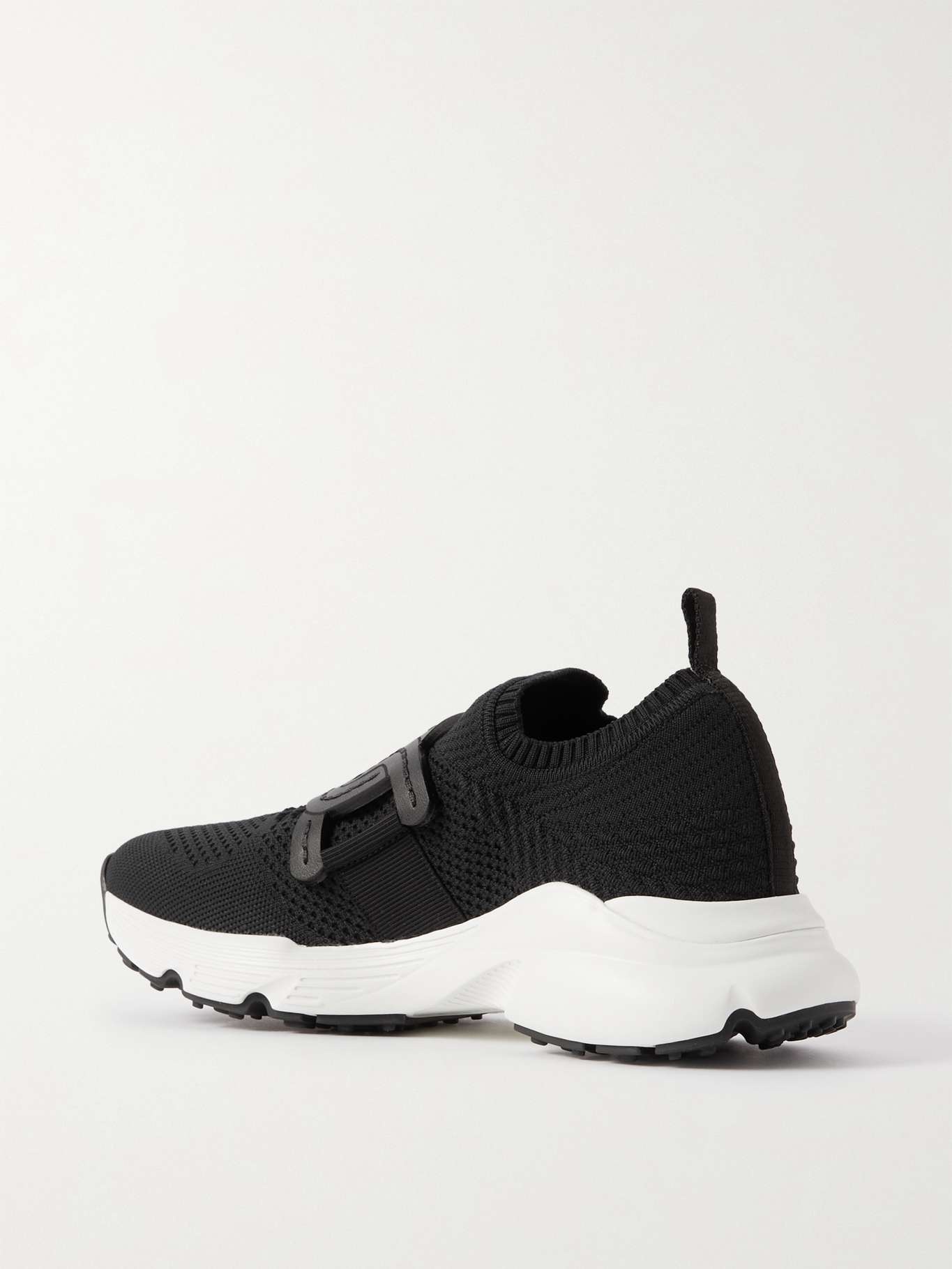 Leather-trimmed stretch-knit slip-on sneakers - 3