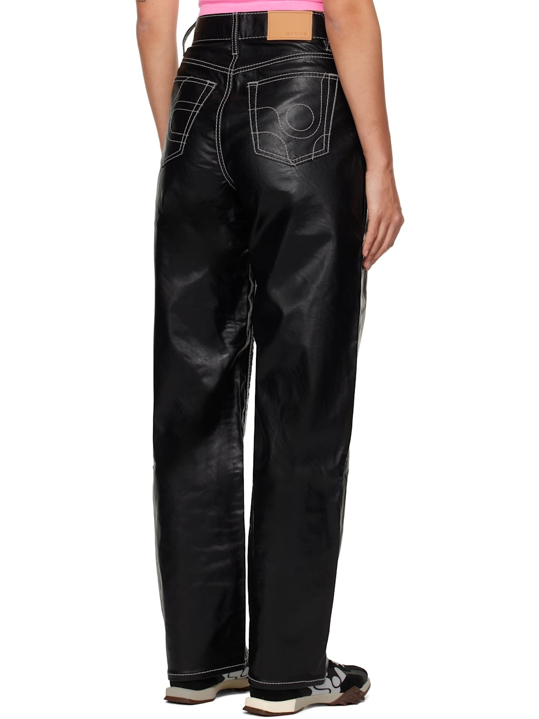 Black Benz Faux-Leather Jeans - 3