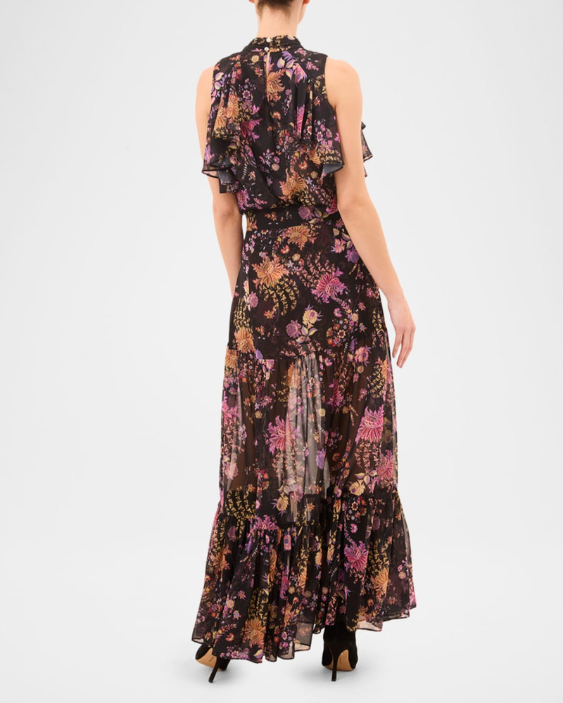 Dusted Clustered Mavi Chiffon Maxi Skirt 3