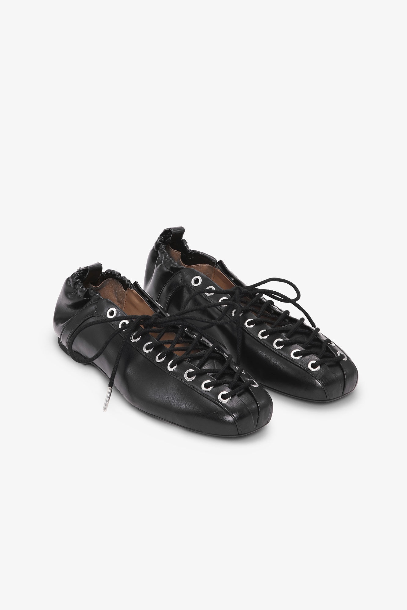 BLACK OLEATEX EYELETS LACE UP BALLERINAS - 2